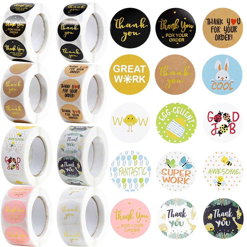 Étiquettes autocollantes merci à sceller, 500 pièces/rouleau, 2.5cm, pour emballage , Festival, fête d'anniversaire, décoration
