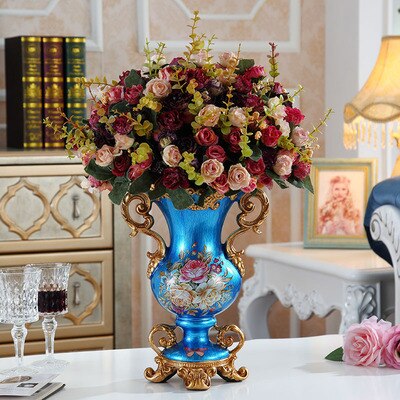 Luxury European Resin Vase Stereoscopic Dried Fowers Arrangement Wobble Plate Living Room Entrance Ornaments Home Decorations
