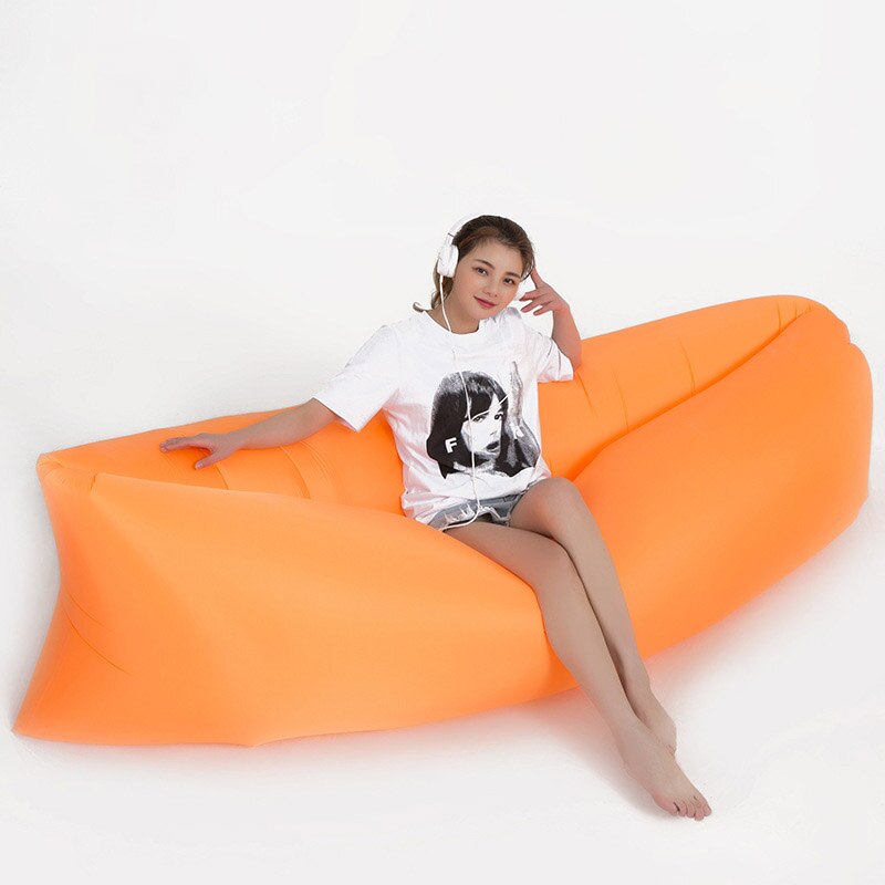 Udendørs oppustelig luft sofa strand camping doven bærbar sovepose: Orange