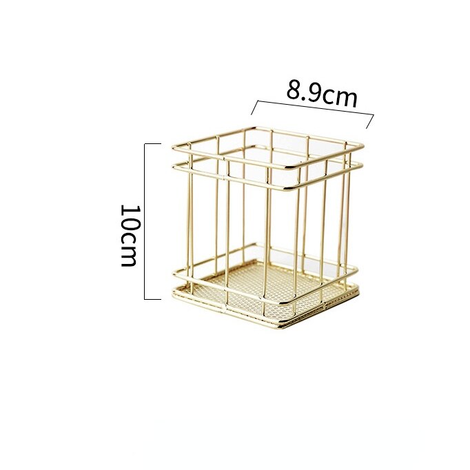 Nordic Gold Metal Iron Makeup Pen Storage Basket Office Desktop Sundries Makeup Brushes Holder Table Cosmetics Organizer Rack: B Gold