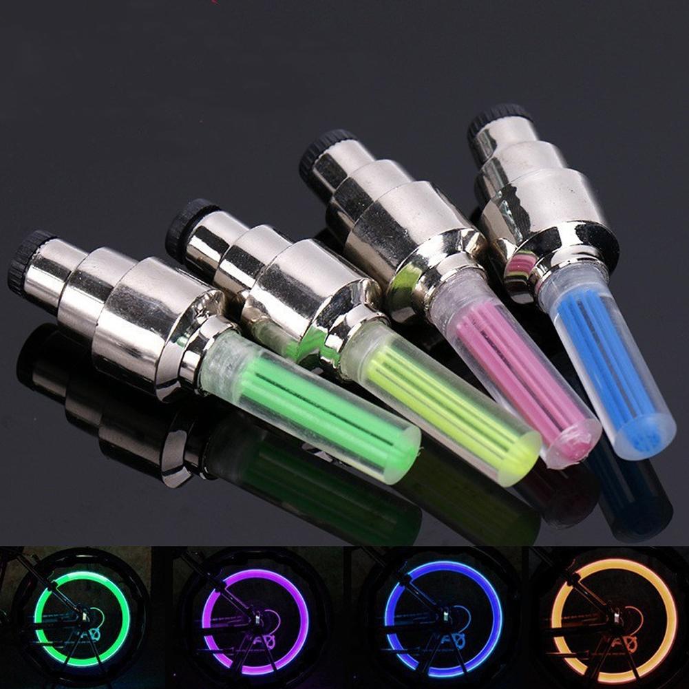 2 pièces néon vélo rayons lumières vélo lumière LED pneu Valve bouchon lampe de poche roue rayon léger voiture moto accessoires