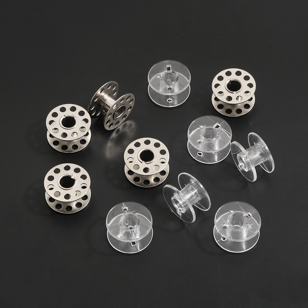 25Pcs Clear Metal Sewing Machine Bobbins Spools Empty Thread Line Spools Plastic Storage Box For Home Sewing Accessories Tools