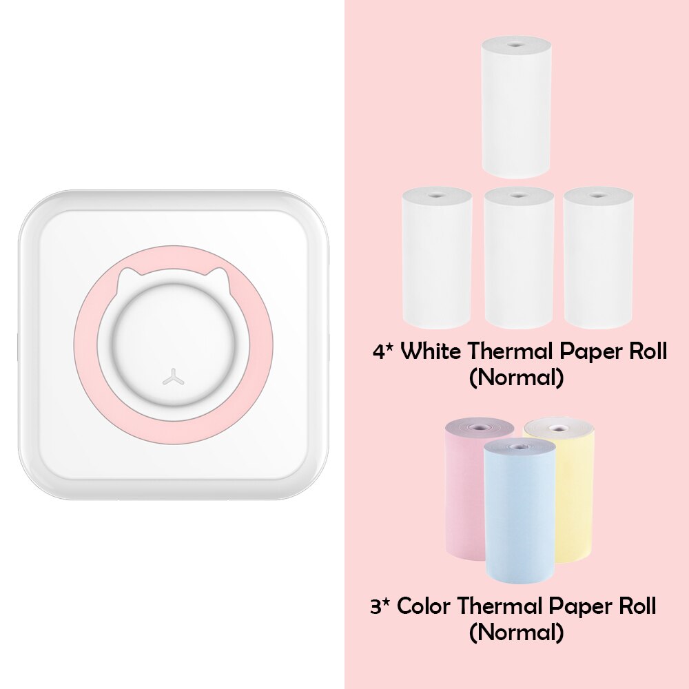 C15 Pocket Thermal Printer Portable Mini Wireless BT Connect 200dpi Photo Label Memo Wrong Question Printing with 1 Roll Paper: Pink E