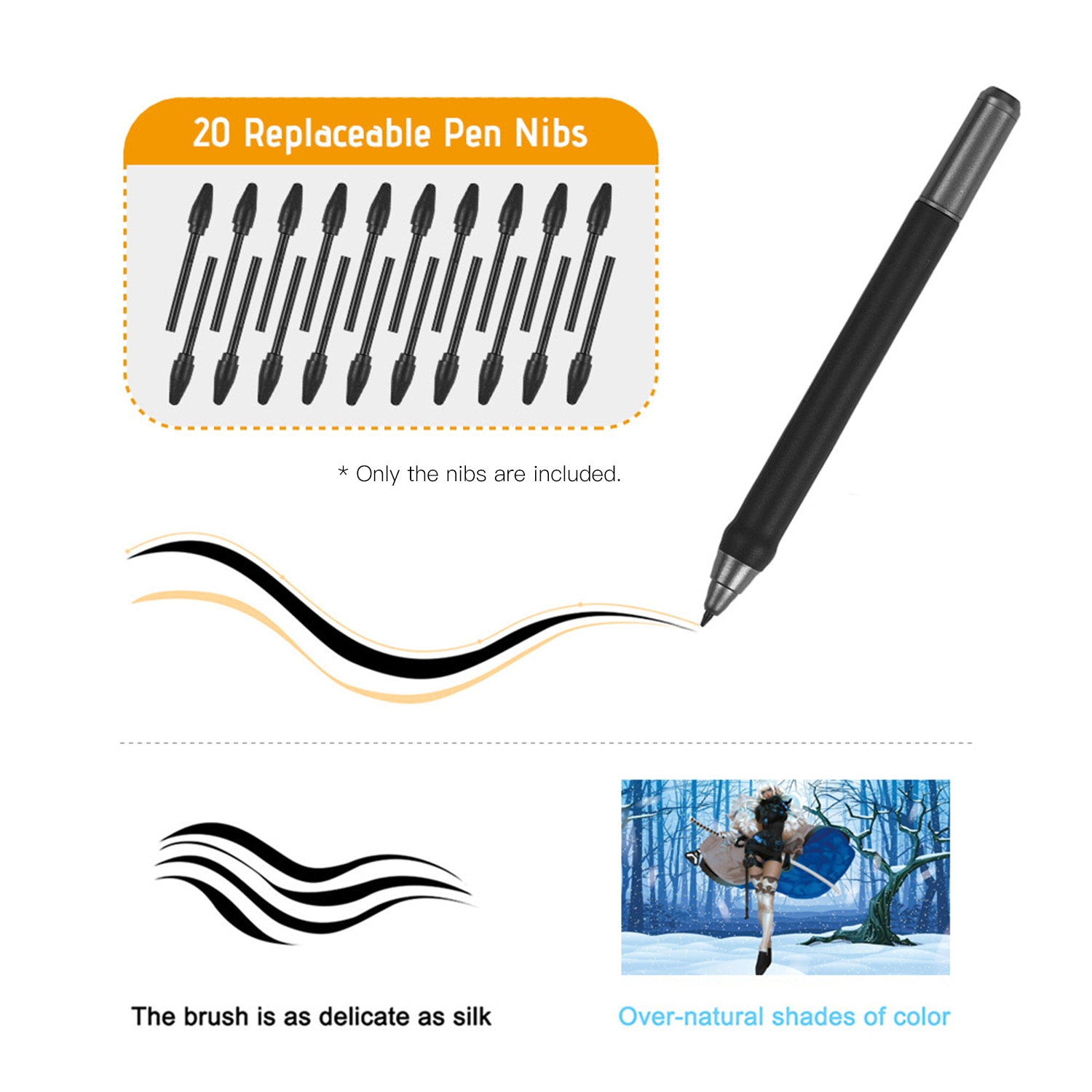 BOSTO 20pcs Replacement Nibs Pen Tips for Bosto 16HD Compatible with All BOSTO Graphic Monitor Drawing Tablet Stylus Black