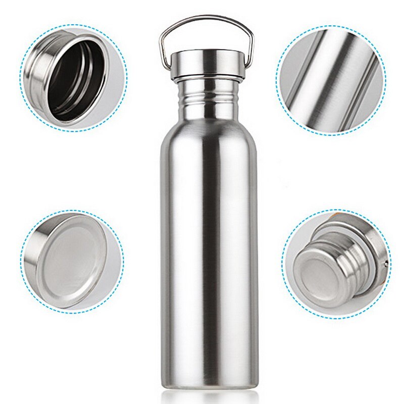 350/500/750ml grandes bouteilles d'eau de vélo d'extérieur en acier inoxydable à une seule couche pour bouilloire de sport