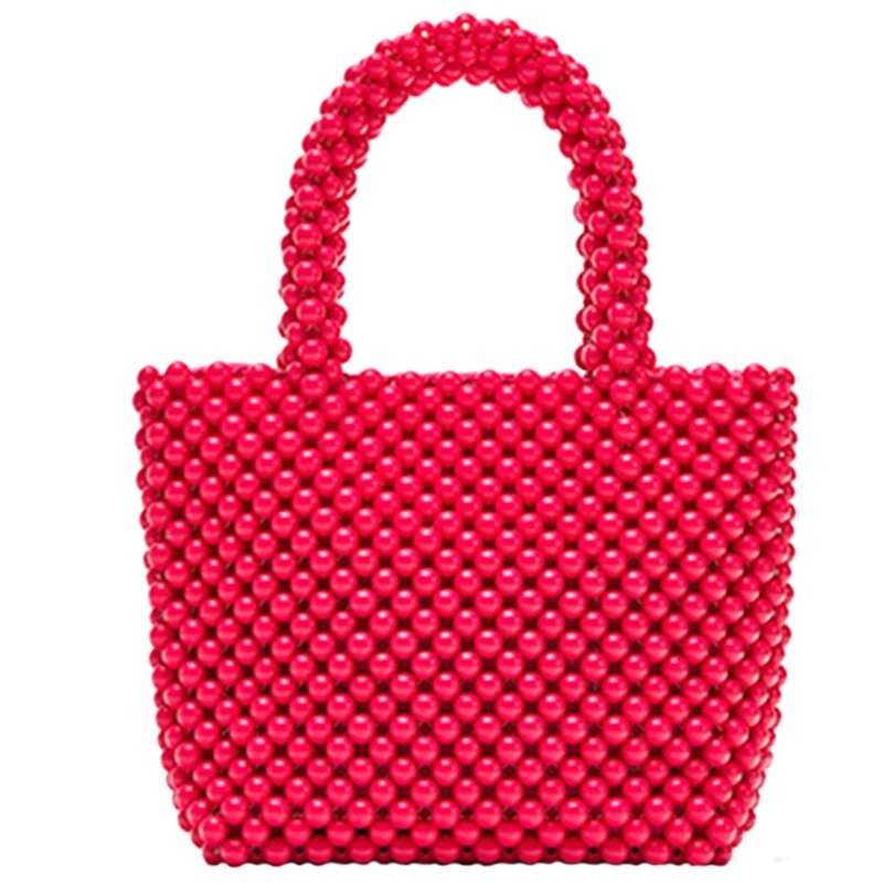 Hand-gewebte Perle Taschen Diy Einfarbig Frauen Perlen Handtasche Elegante Abend Tasche retro Handtasche: rot