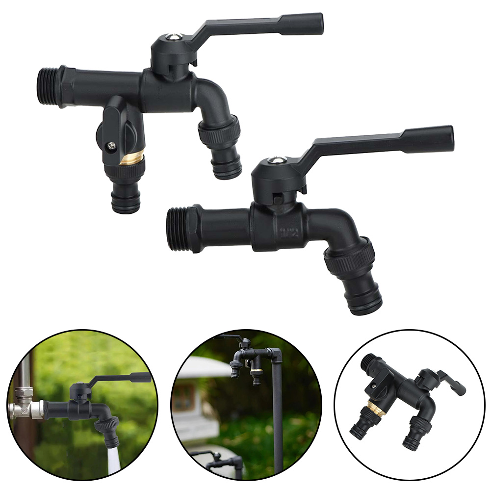 1Pcs Outdoor Garden Black Water Faucet Black Brass Garden Hose Faucet Antifreeze Faucet Double Outlet Single Export Tap Faucet