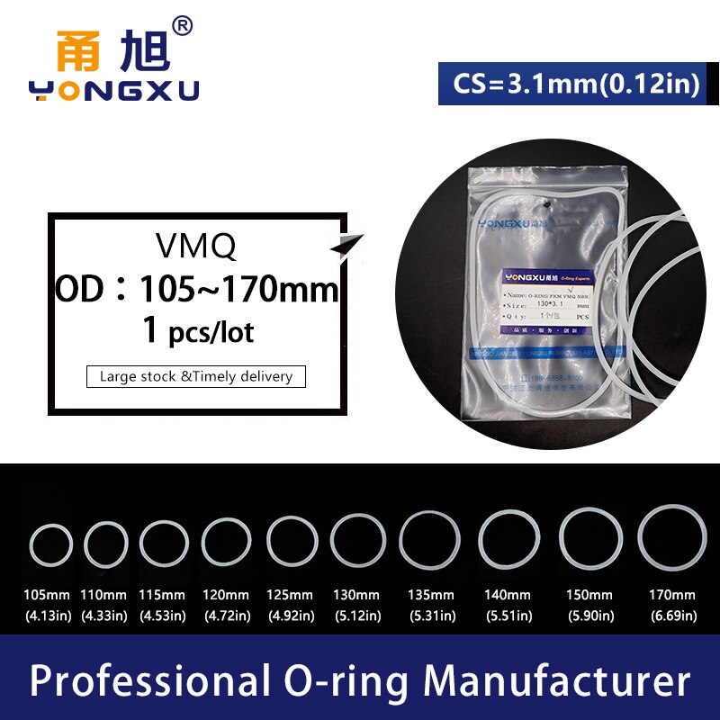 Weiß Silizium O-Ring Silikon CS 3,1mm Dicke OD105/110/120/130/135/140/150/170*3,1mm O Ring Dichtung Gummi Dichtung Ringe Unterlegscheibe