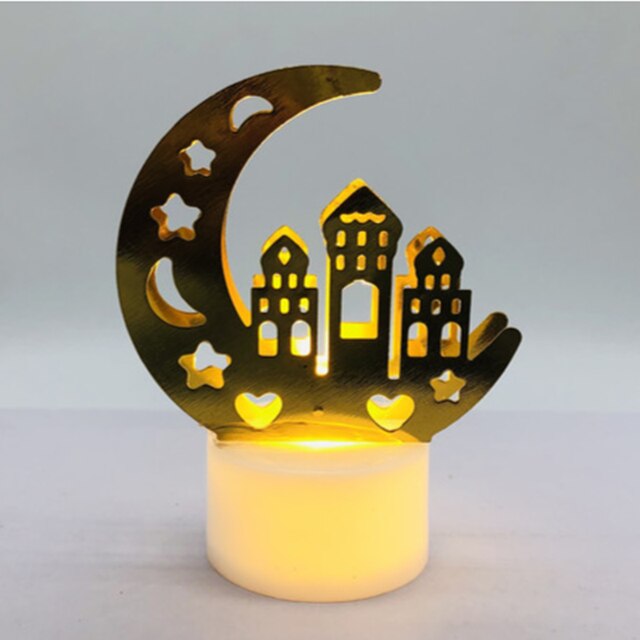 Led stearinlys lampe træ måne stjerne lys borddekoration eid mubarak belysning ramadan lys: Tre slot