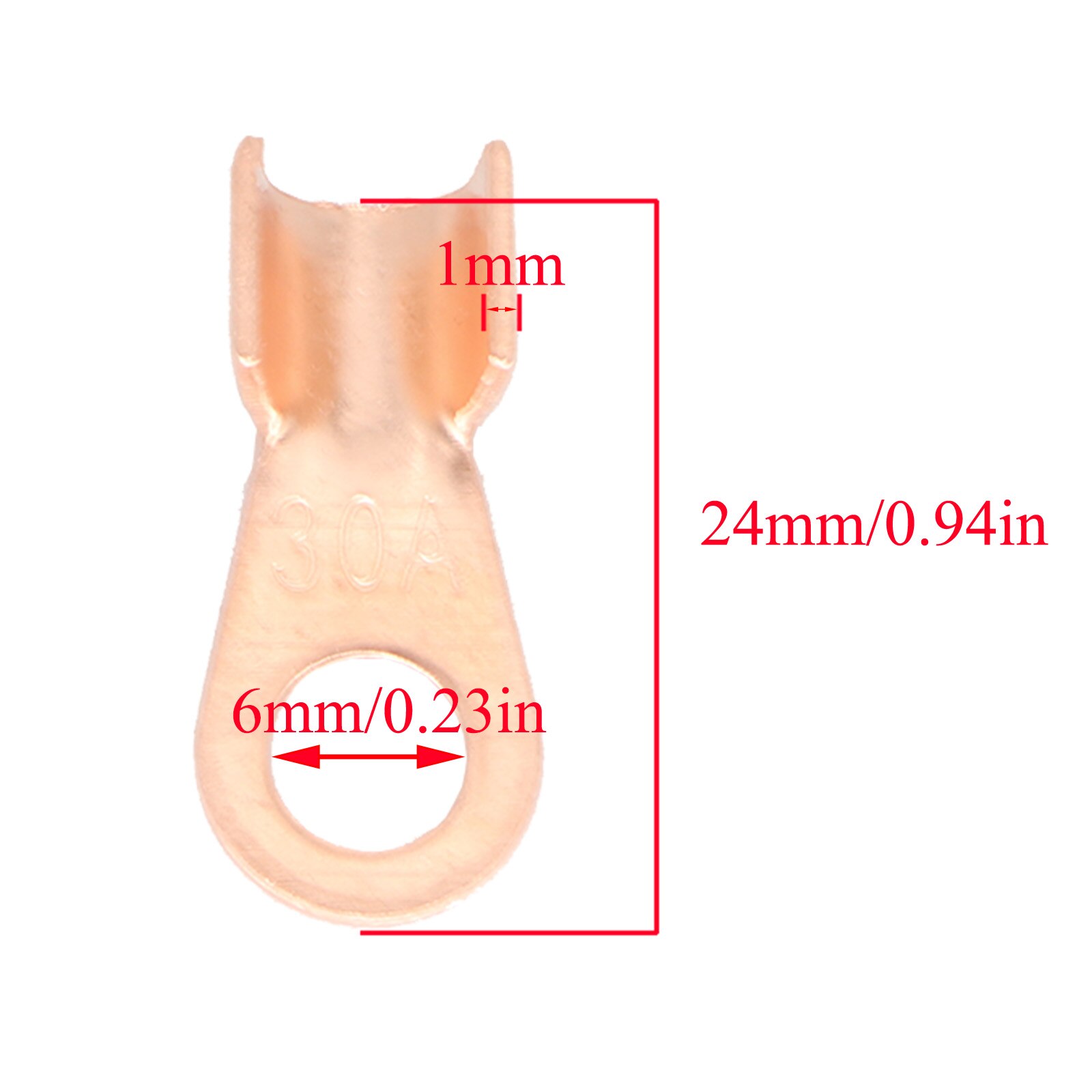 20X Copper Battery Cable Connector Terminal 6mm Open Lugs Wire Terminals Joint Splice Circular Crimp 2.6-6 Wire Car Accessories