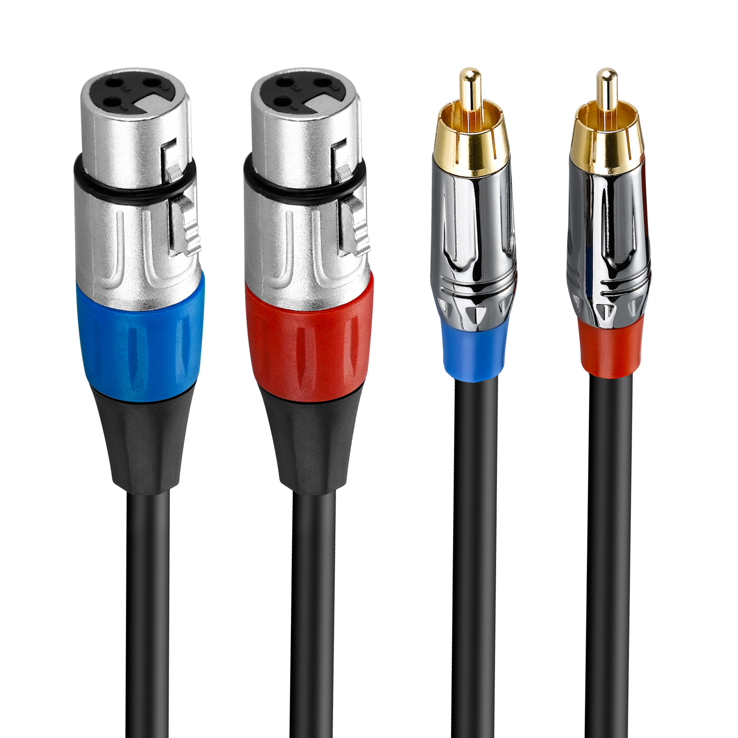 Bochara 2RCA Male to Dual XLR Female OFC AUX Audio Cable Shielded For Amplifier Mixer Speakers