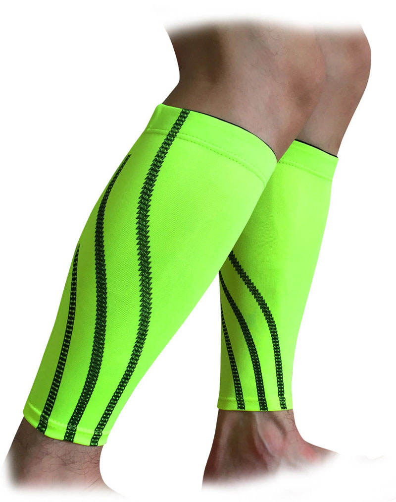 Shin Guards - Compression Calf Sleeve - Running, Football, Cycling - Spandex Lycra: Green / XL