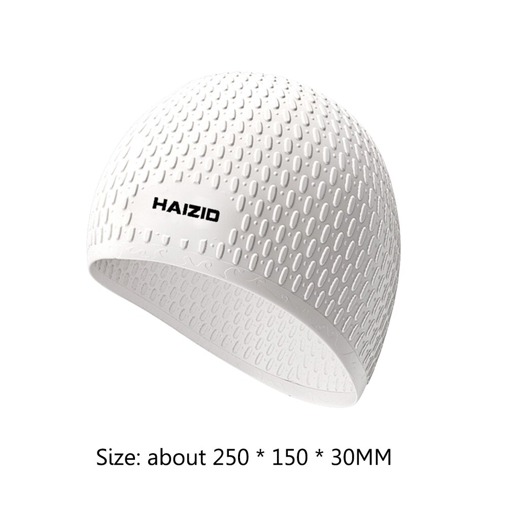 Gorros de natación de silicona impermeables para hombres y mujeres, protección elástica para los oídos, pelo largo, deportes, piscina, gorro de baño de talla grande: White with logo