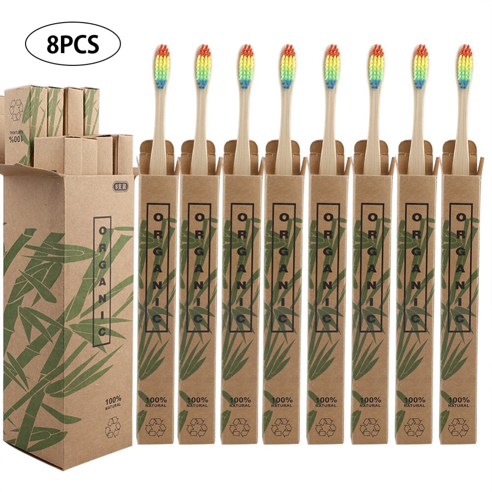 8 stk rejse miljøvenlige bambus træ tandbørster børstehår mundtand børste tandblegning voksen mundpleje: Farverig