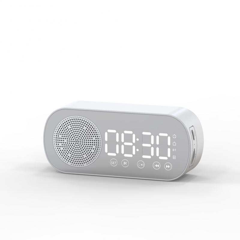 Led Spiegel Scherm Wekker Horloge Tafel Digitale Klok Draadloze Bluetooth-compatible5.0 Hifi Luidspreker Subwoofer Draagbare Audio: white