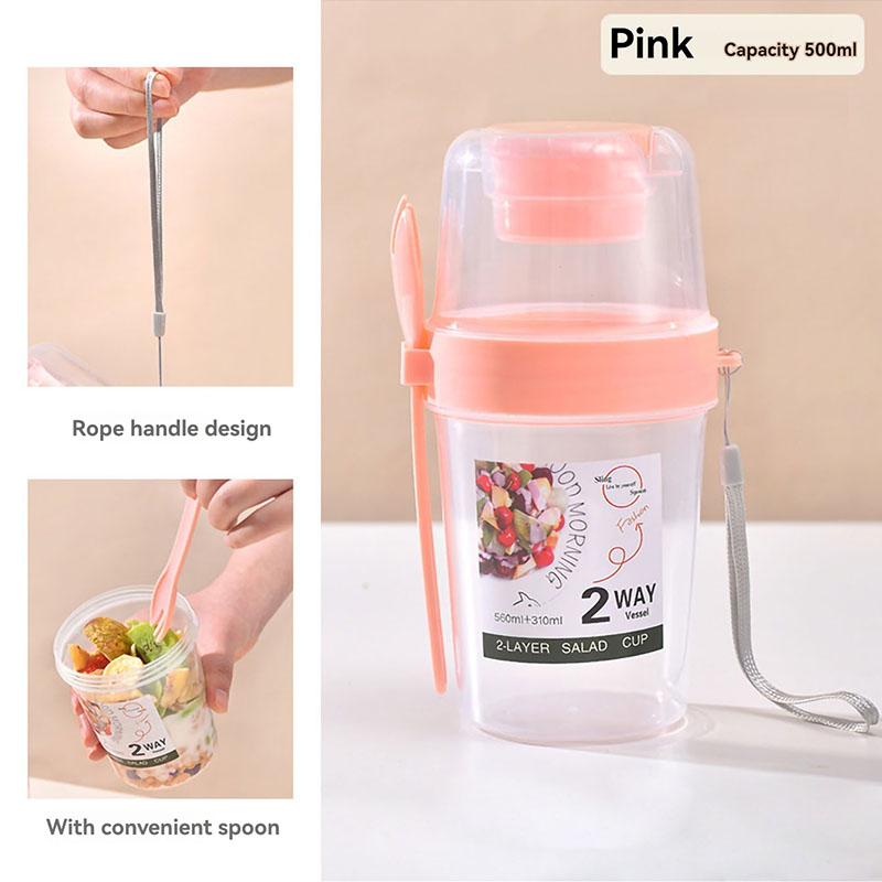Portable Salad Cup Double Oatmeal Cup Yogurt Nut Fat-Reduced Vegetable Fruit Box Cup with Lid Spoon Breakfast Cup Lunch Box: WHITE