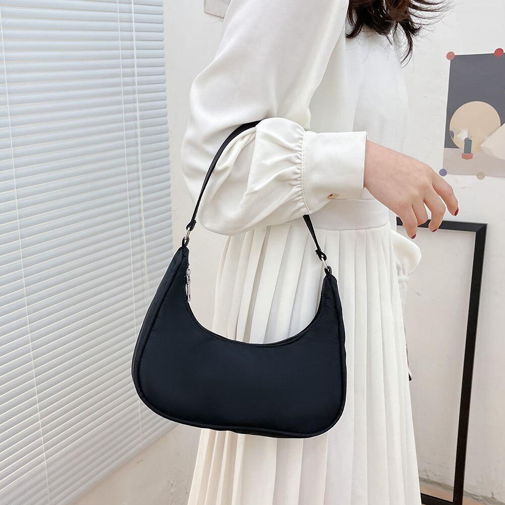 Mode Vrouwen Pure Kleur Schouder Onderarm Zwervers Zakken Casual Dames Rits Kleine Portemonnee Top-Handvat Handtas Voor Vrouwen trend