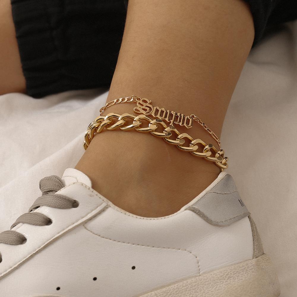 Geometric chain set foot ornaments simple beach style letters hollow out anklet