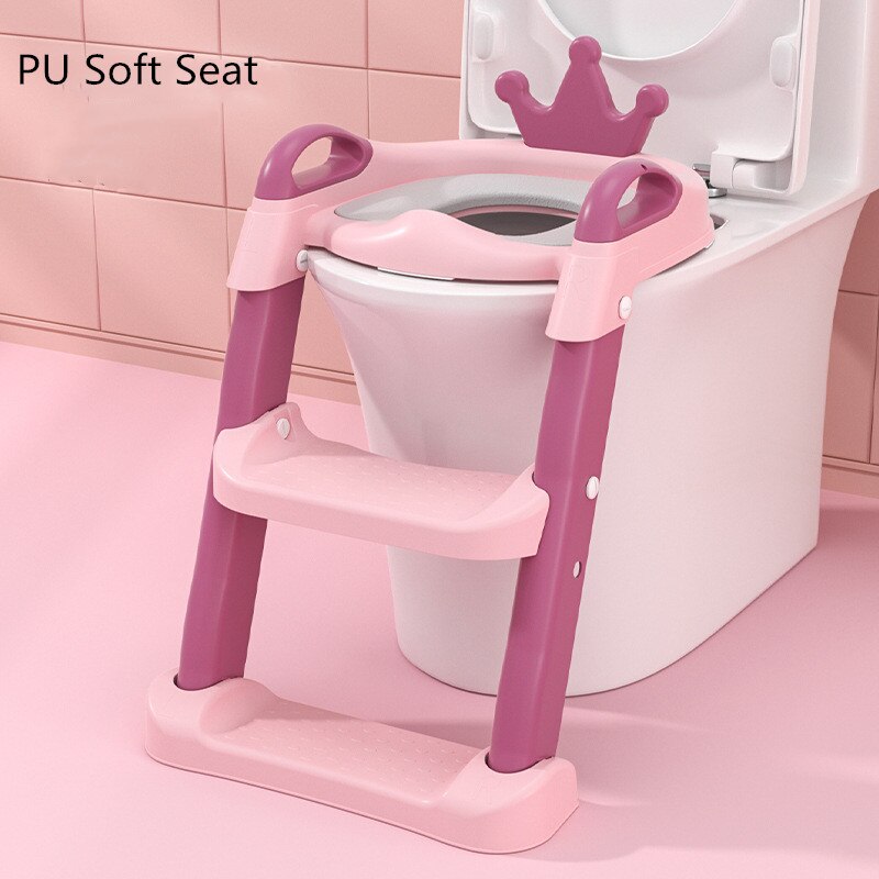 1-10 Years Baby Crown Potty Adjustable Step Stool Ladder Pot Training Chair Toilet Seat Children's Urinal Backrest For Toddlers: PU Pink Purple
