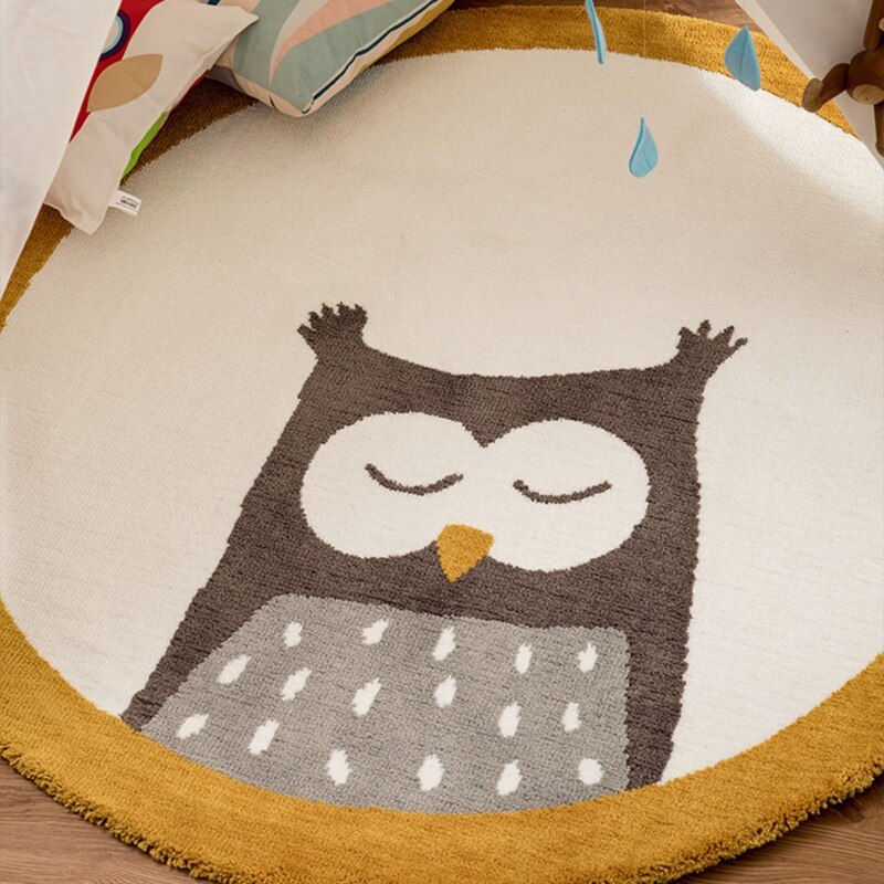 Tapis de jeu bébé ramper tapis enfants chambre tapis de sol rond dessin animé hibou imprimé tapis de jeu tapis de jeu enfants chambre pépinière décoration