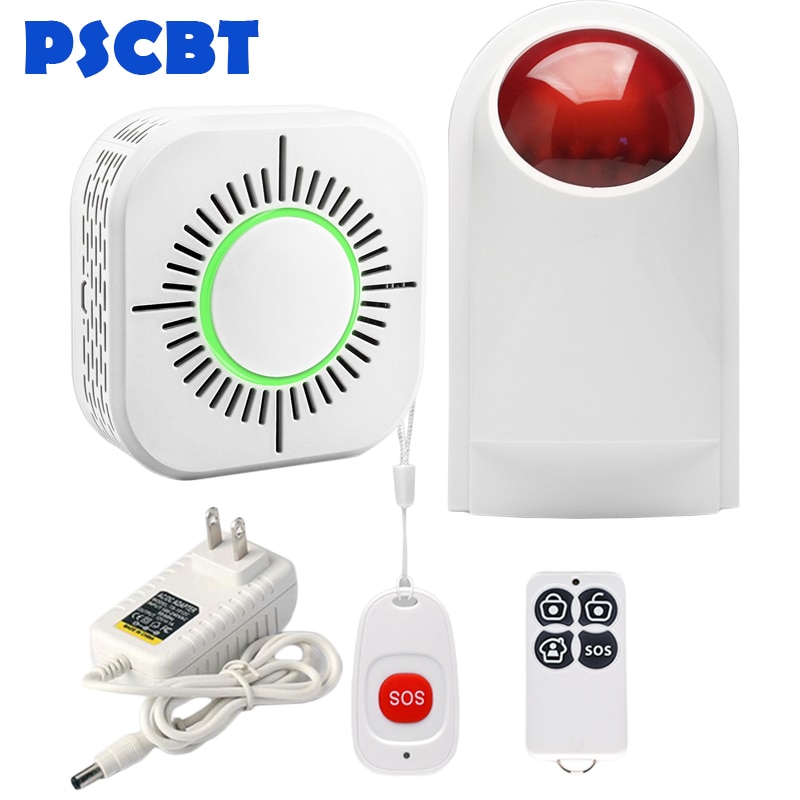 PSCBT Smoke Detector Fire Alarm Protection Sensor Spot Alarm Siren System for Warehouse Office Home Apartment