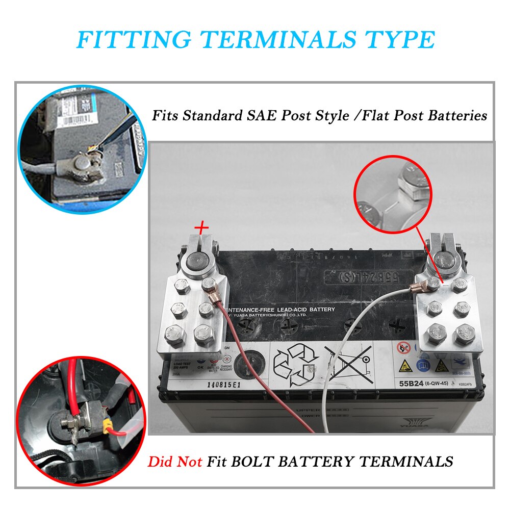1 Pair Multi-Connection Aluminum Marine Battery Terminals Flat Battery Clamps Lead Fit 4/0 Awg Lugs Positive Negative