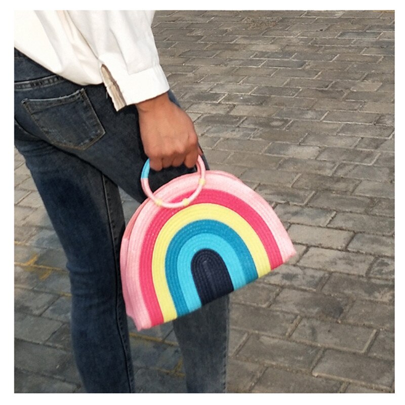 udrydde Udsøgt Jeg klager Fabrik direkte salg håndholdt strå taske kvinder farverige regnbue  håndvævet taske strand taske – Grandado