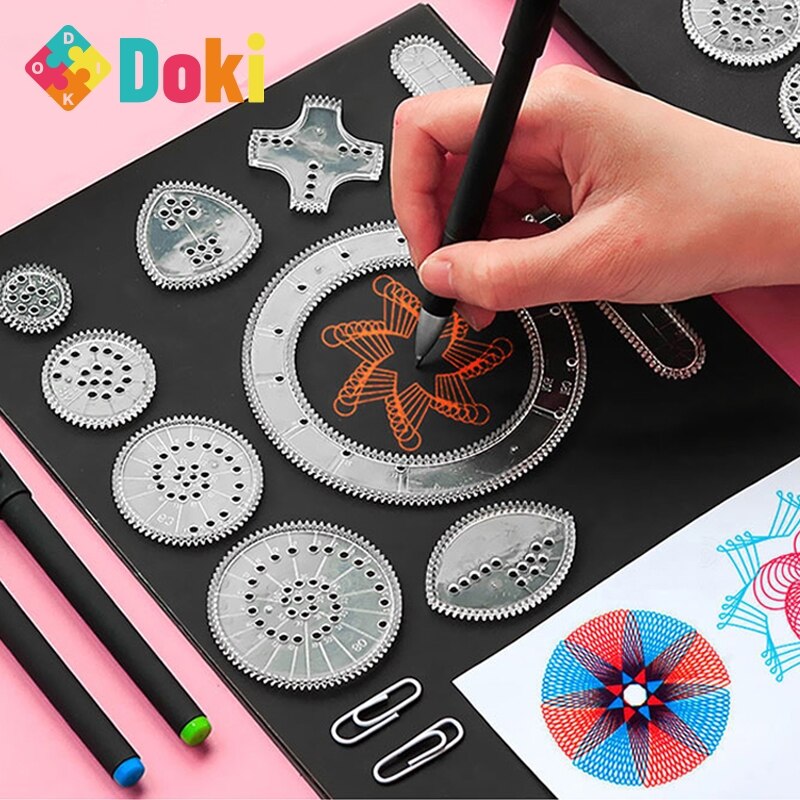 Doki spirograph drawing toy set locking gear wheels painting drawing accessories creative educational toy spirographs 2021