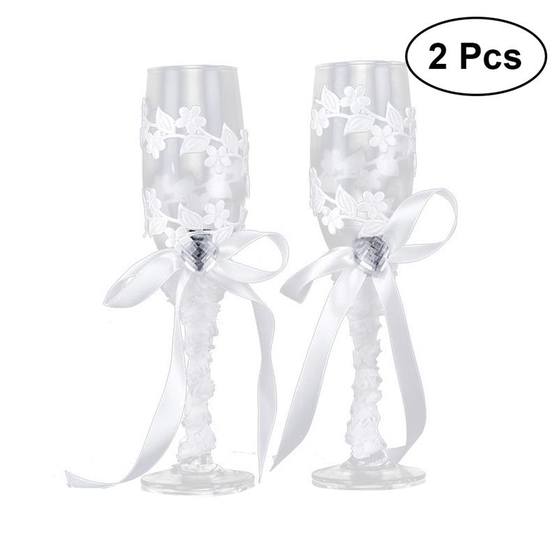 2PCS/Set Wedding Goblet Champagne Toasting Glasses White Ribbon Glasses Set for Weddings Party for Valentines Day: 2pcs goblets D