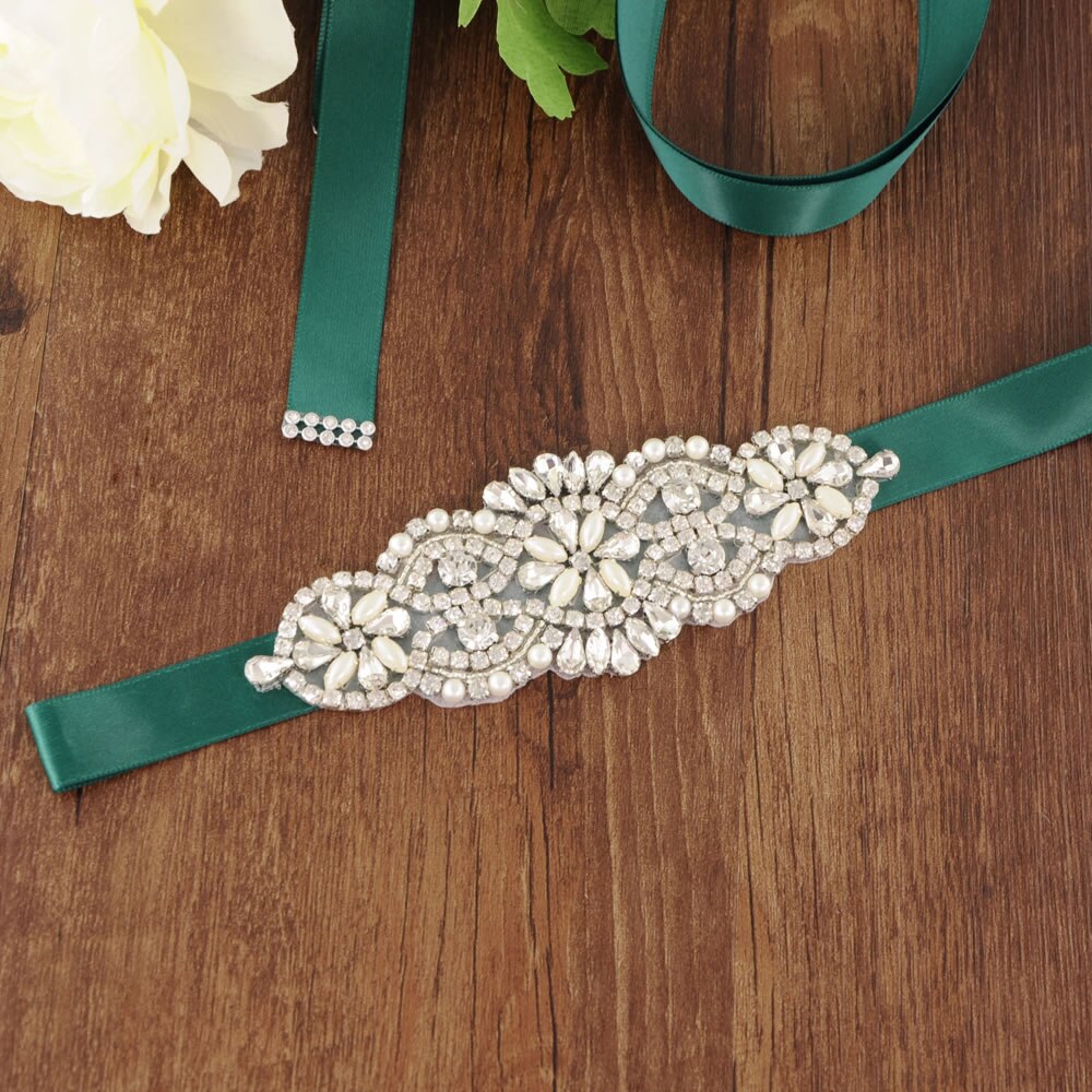 bridal belt sash Bridal Dress Belt Woman Party Belt Prom Dresses Belt Beaded Pearl Wedding Belt Girls Pearl Belts Wedding Sash: Green
