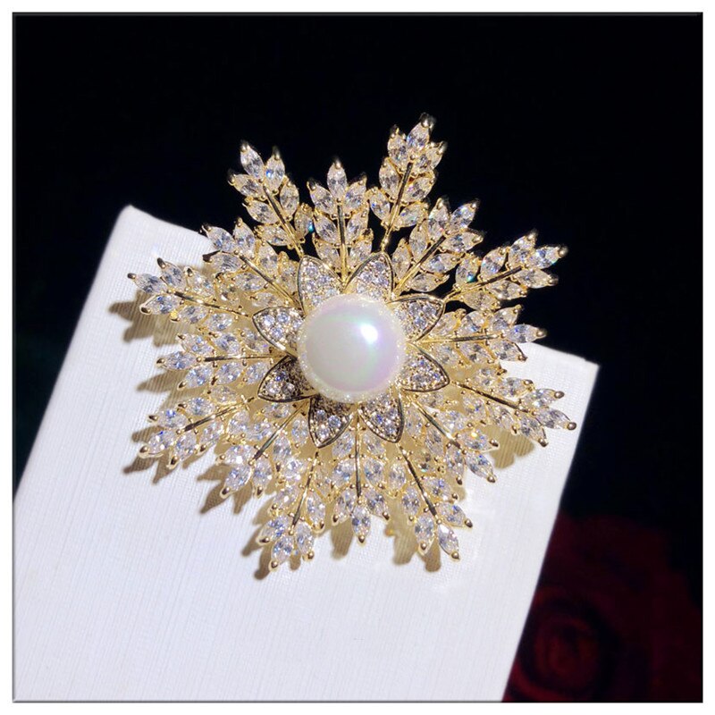 Broschen für damen, schneeflocken-süßwasserperlen-brosche, korsagenbrosche, vintage-zirkonia-anstecknadel, schalschnalle, accessoires