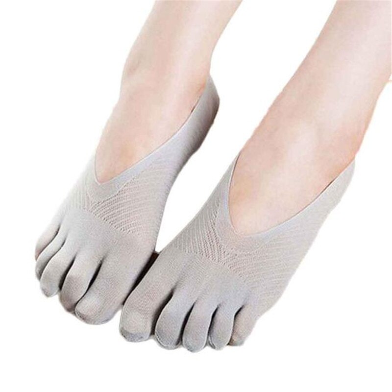 Five Toe Sock Cotton Short Socks Slippers Invisibility For Solid Color Socks Женские хлопковые носки: Grey