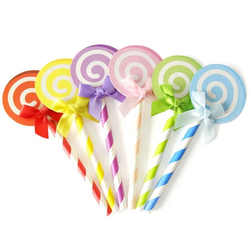 6 stuks gekleurde cupcake taarttopper papieren lolly met rietje erin, kaartvlaggetjes, mooie decoratie voor bruiloften, verjaardagen en feestjes