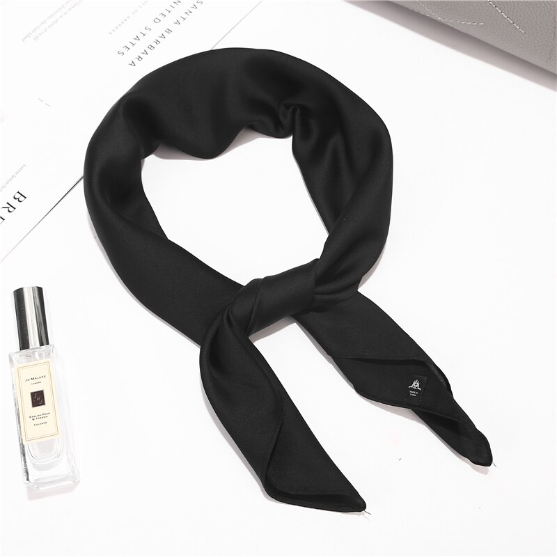 70*70cm Imitation soie doux solide écharpe pour les femmes foulard carré foulards bureau dame accessoires sac vêtements ornement: 05 Black