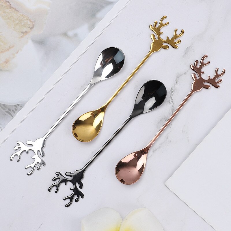 Deer Head Shape 304 Stainless Steel Stirring Spoon Romantic Christmas Elk Coffee Dessert Spoon Exquisite Tableware Party
