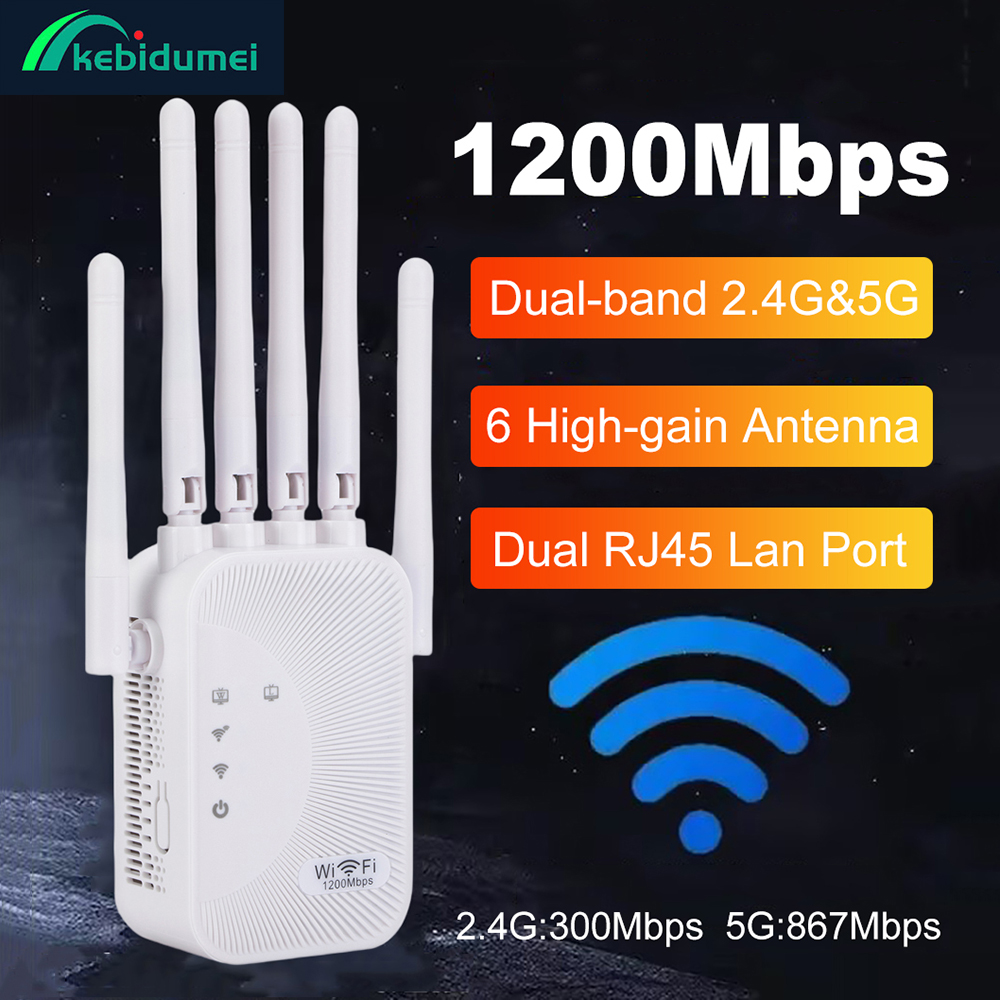 Wzmacniacz sygnału WiFi Kebidumei 1200/300Mbps, repeater, ekspander sieci 2.4G 5G, przedłużacz zasięgu, wzmacniacz sygnału WiFi, bezprzewodowy router Wi-Fi