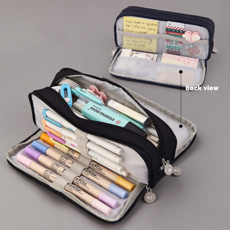 Angoo Double Sided Pen Bag Pencil Case Special Macaron Color Dual Canvas Pocket Storage Bag Pouch Stationery School Travel A6899: Black