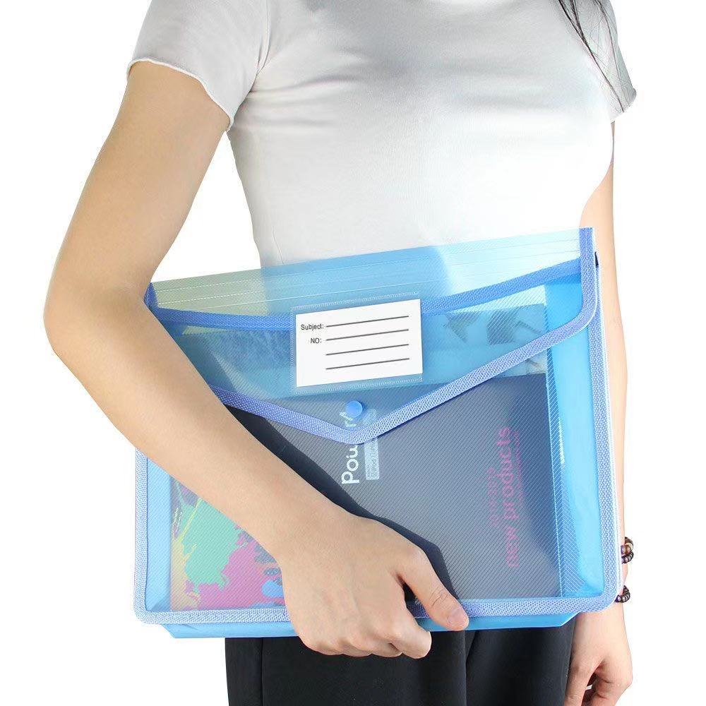 A4 Transparent Plastic File Bag with Closure Expandable Envelope Wallet Office File Folder for School Office Organization