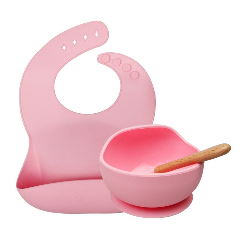 Ensemble de bol étanche et antidérapant pour bébé,1 pièce, produit en silicone et sans BPA, assiette, cuillère, vaisselle, alimentation,: Pink