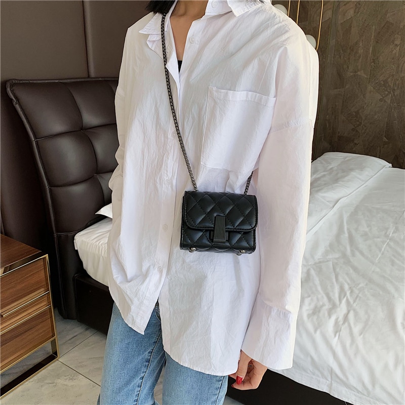 Small Crossbody Bags for Women Leather Chain Strap Female Shoulder Bag Casual Flap Bag Solid Ladies' Messenger Bag Sac: Small Black