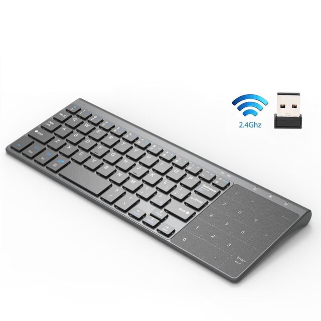 Wireless Keyboard with Touchpad, WisFox 2.4G Slim Ergonomic Wireless Keyboard with Easy Media Control and Built-in Touch Pad PC: Default Title