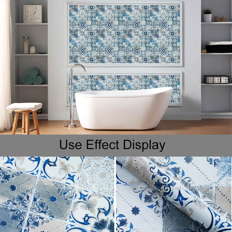 Blue mosaic pattern wallpapers Kitchen Bathroom Wa... – Grandado