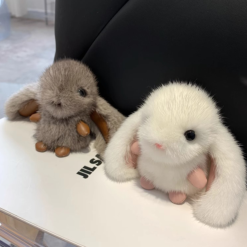 Cute Fluffy Rabbit Keychain Ring Plush Pompon Bunny Bag Pendant For Couple Car Key Ring Jewelry
