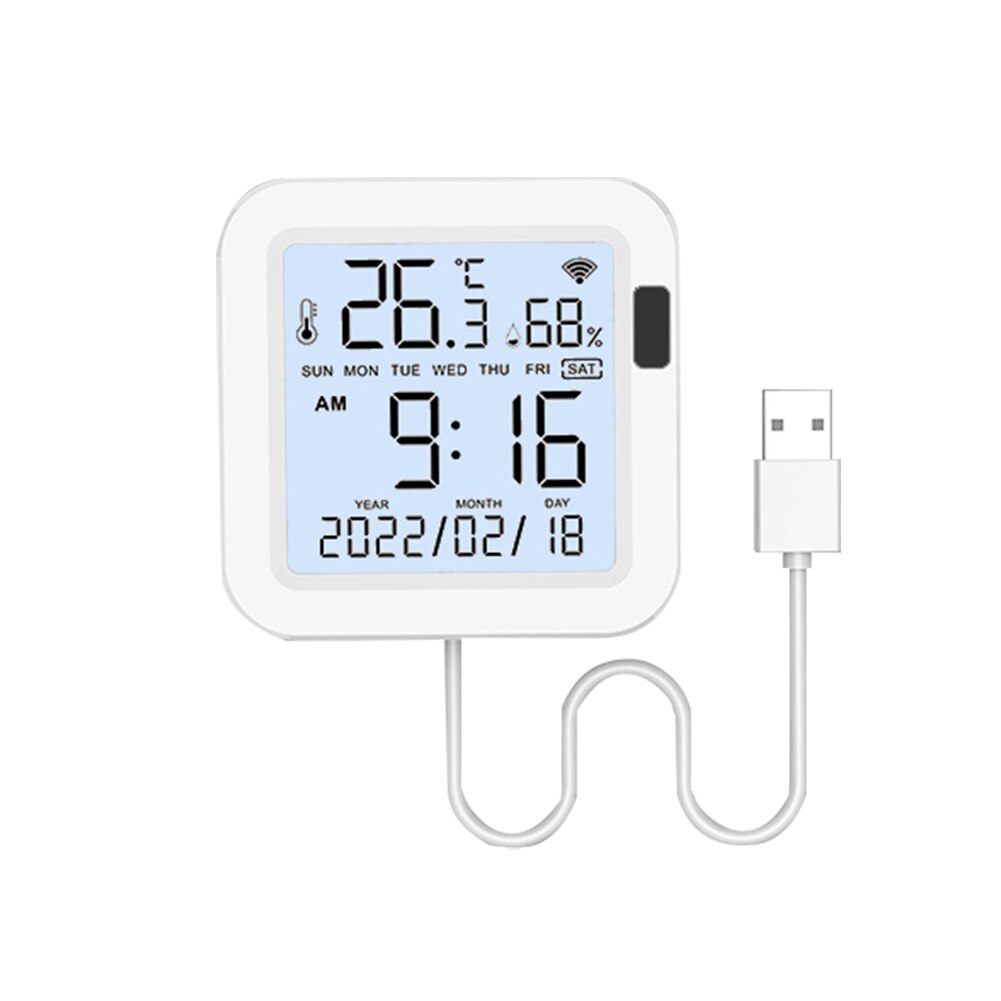 Sensor inteligente de temperatura y humedad, dispositivo con Wifi, retroiluminación, pantalla LCD para invernadero doméstico, compatible con Alexa y asistente de Google, Tuya: Default Title