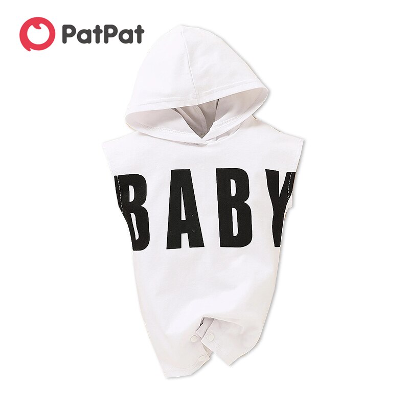Patpat Zomer Baby Stijlvolle Brief Afdrukken Hooded Jumpsuits Voor Baby Jongen Een Stukken Jumpsuits Kleding