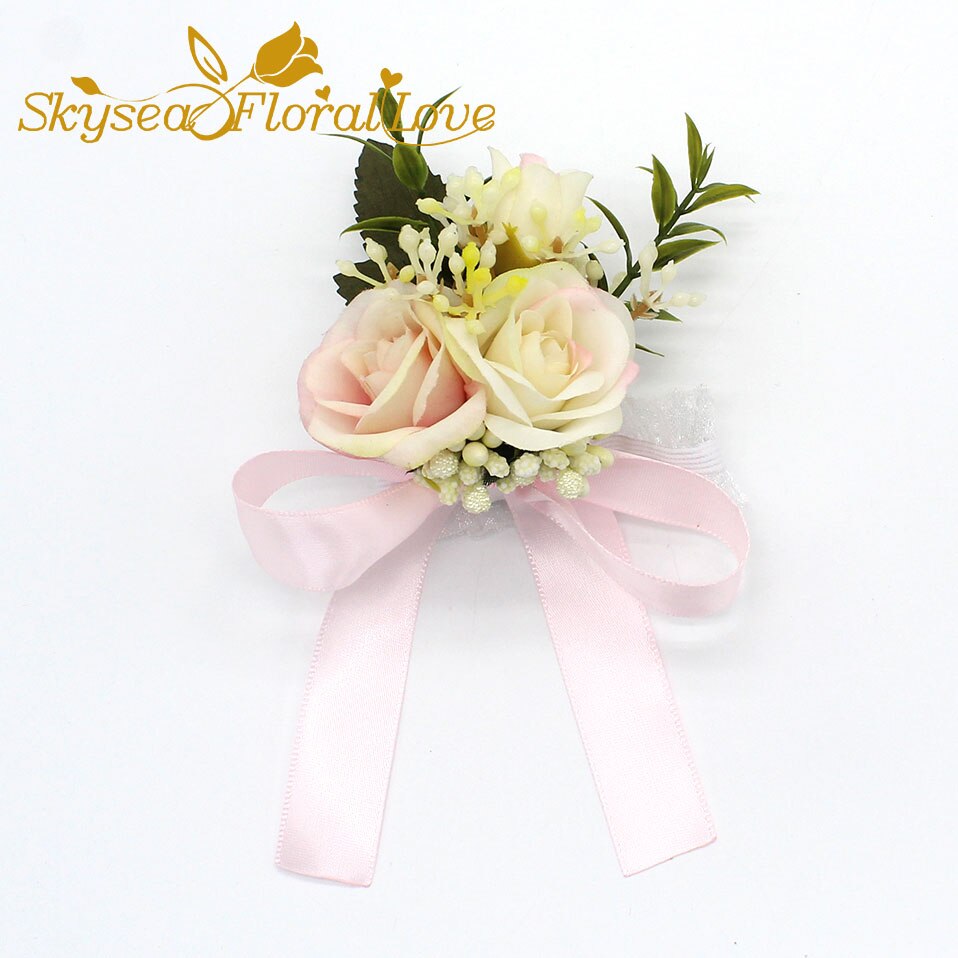 Bruiloft corsages en boutonnières broche bruid bruidegom pols corsages bruiloft bloemen: Pink 2 Wrist