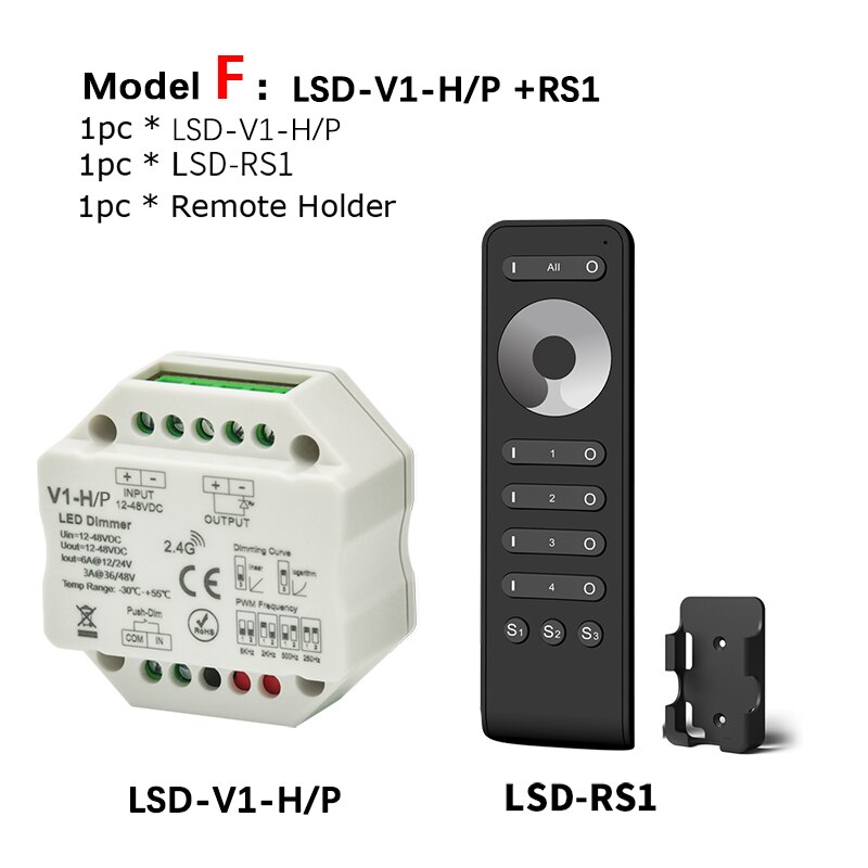 LED Dimmer 12V 24V 48V 6A/3A PWM Wireless Frequency Adjustable 2.4G RF LED Dimmer Switch ON OFF for Single Color LED Strip Light: Model F