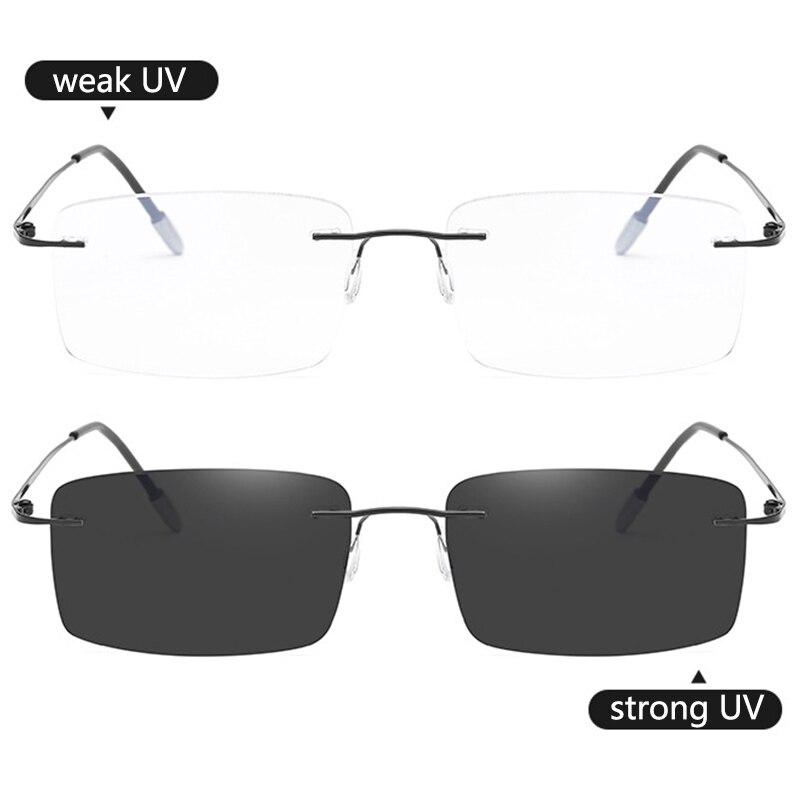 Pure Titanium Meekleurende Multifocale Leesbril Progressieve Randloze Afgewerkt Bril Anti-Blue Ray Outdoor Eyewear