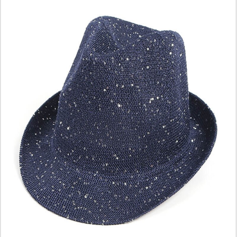 Lato siatkowany, z cekinami brokat jazzowy kapelusz dzianiny lekki oddychający kapelusz na plażę fedora moda taniec uliczny kapelusz