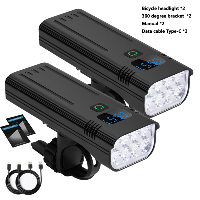 Luz piezas de aluminio para bicicleta de montaña, 2 faros de 10000mAh, 8 luces LED, accesorios para ciclismo de carretera: Default Title